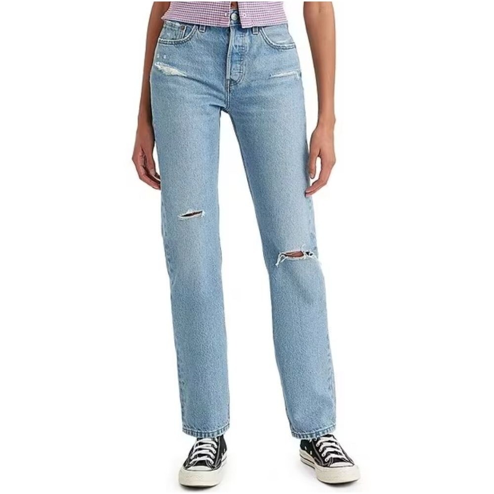 Levi's 501 High Rise Distressed Straight Leg Denim Jeans 27x30